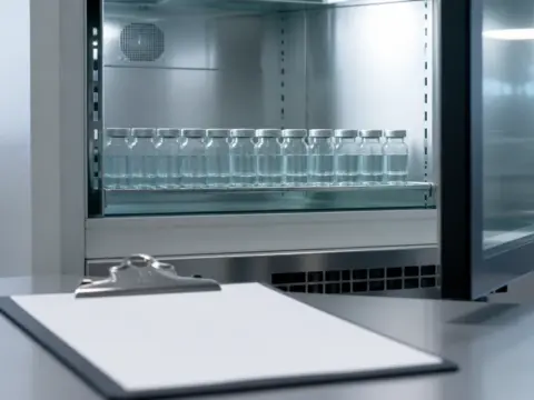 保溫試驗情境：恆溫箱內排列的樣品瓶